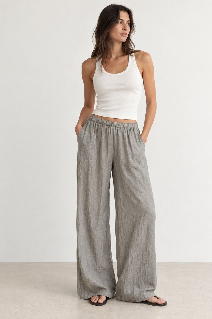 NWT J.Crew Stratus Textured Satin Wide Leg Pants Gray Size L CC472